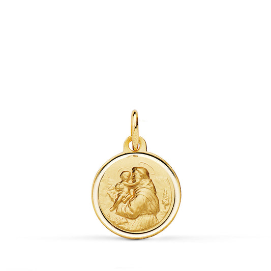 Medalla San Antonio Bisel 14 mm de oro amarillo 18K