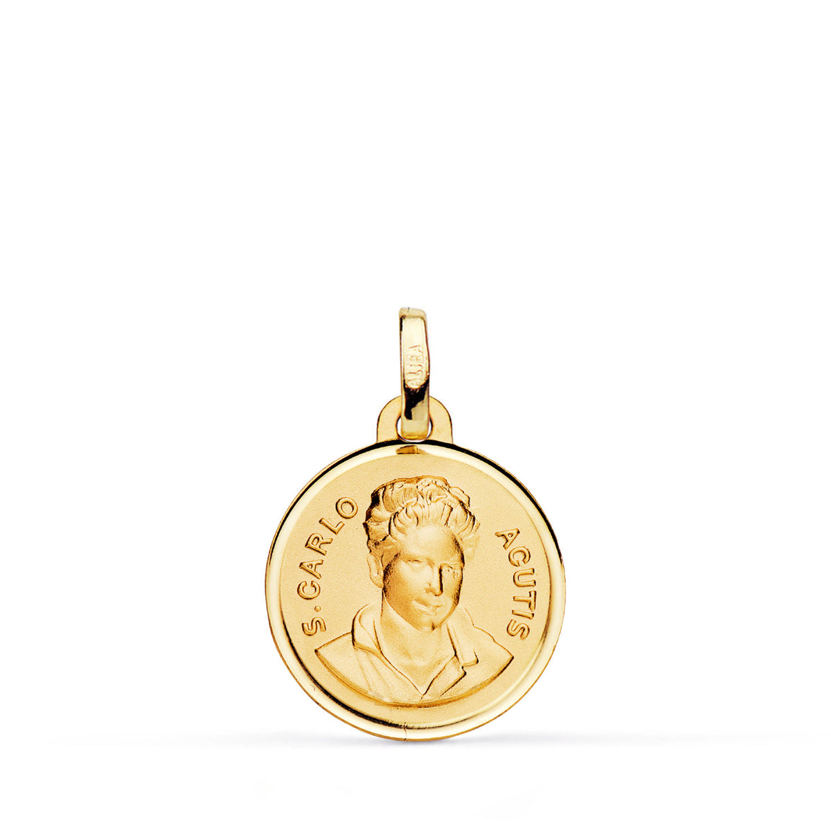 Medalla San Carlo Acutis Bisel 16 mm. de oro amarillo 18K