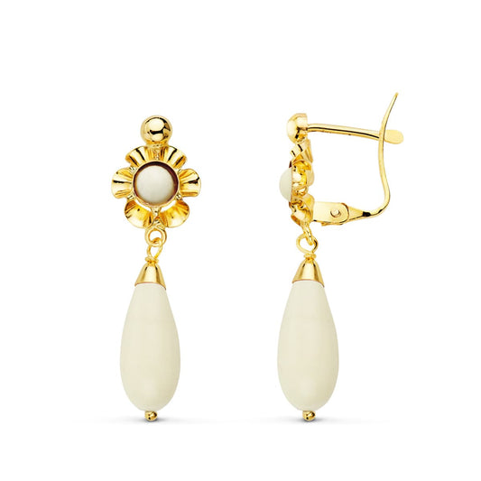Pendientes Cubanas Blancas. 30 x 9 mm de oro amarillo 18K