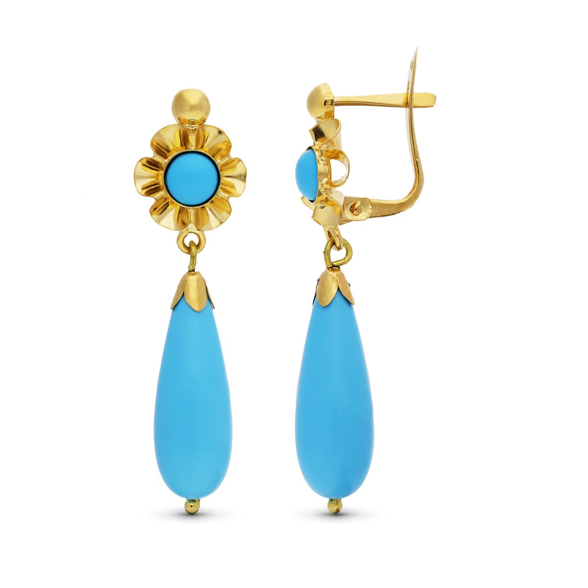 Pendientes Cubanas Lagrima Turquesa de oro amarillo 18K