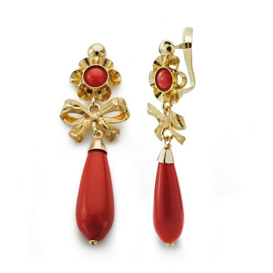 18K PENDIENTES ORO AMARILLO LAZO CORALINA 36X12 MM CIERRE CATALAN