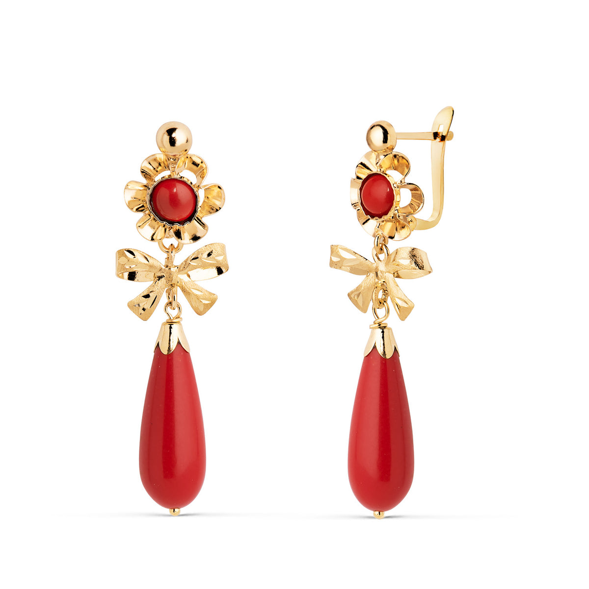Pendientes Cubanas Lazo Coralina. Medida: 33 x 10 mm. de oro amarillo 18K