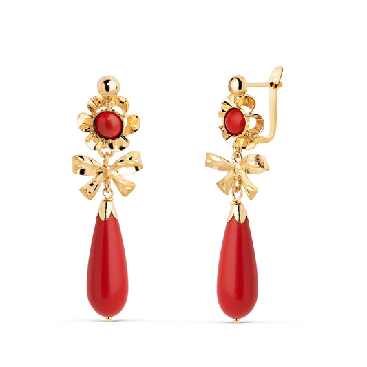Pendientes Cubanas Lazo Coralina. Medida: 33 x 10 mm. de oro amarillo 18K