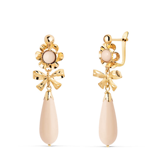 Pendientes Cubanas Lazo Marfil. Medida: 33 x 10 mm. de oro amarillo 18K