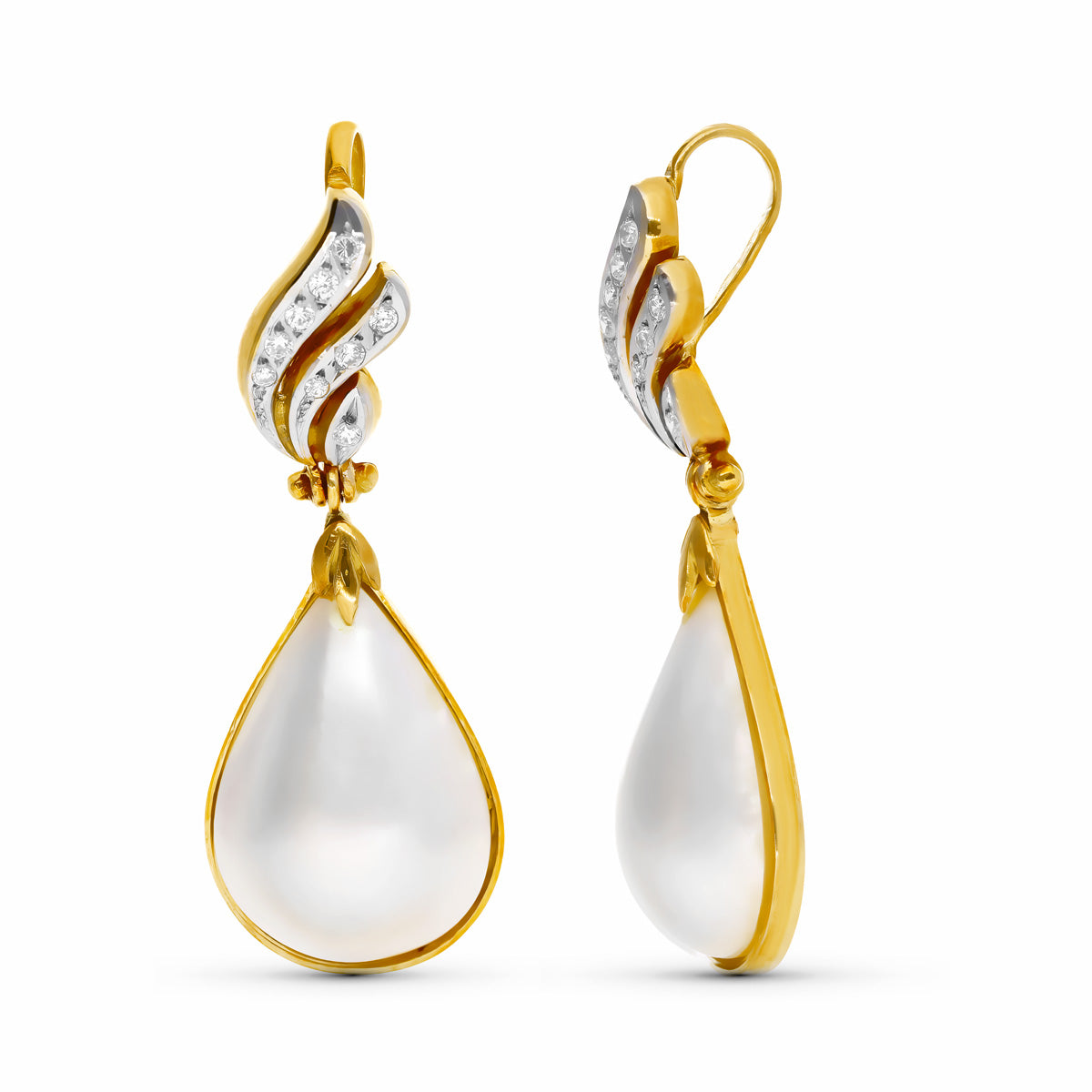 Colgante Perla Japonesa Pera y Circonitas de oro amarillo 18K