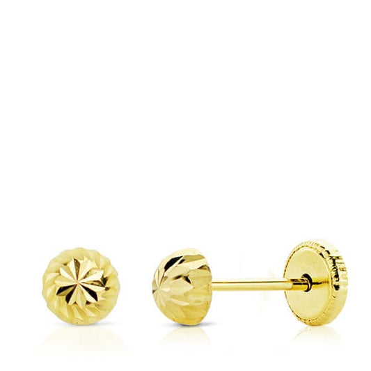 Pendientes 1/2 Bola Tallada 4 mm Cierre Tuerca 9K