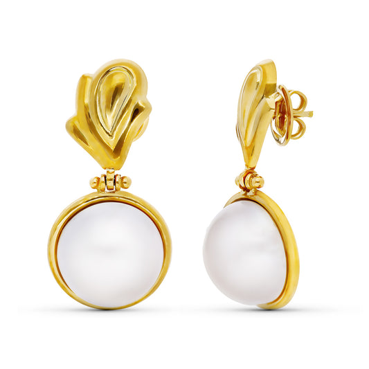 Pendientes Perla Japonesa Largos de oro amarillo 18K