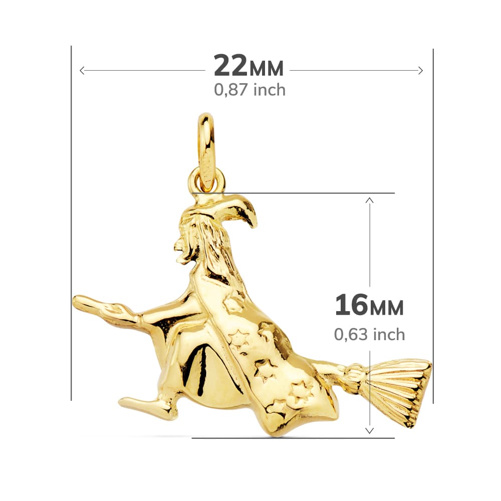 Colgante Amuleto Bruja 22 x 16 mm de oro amarillo 18K