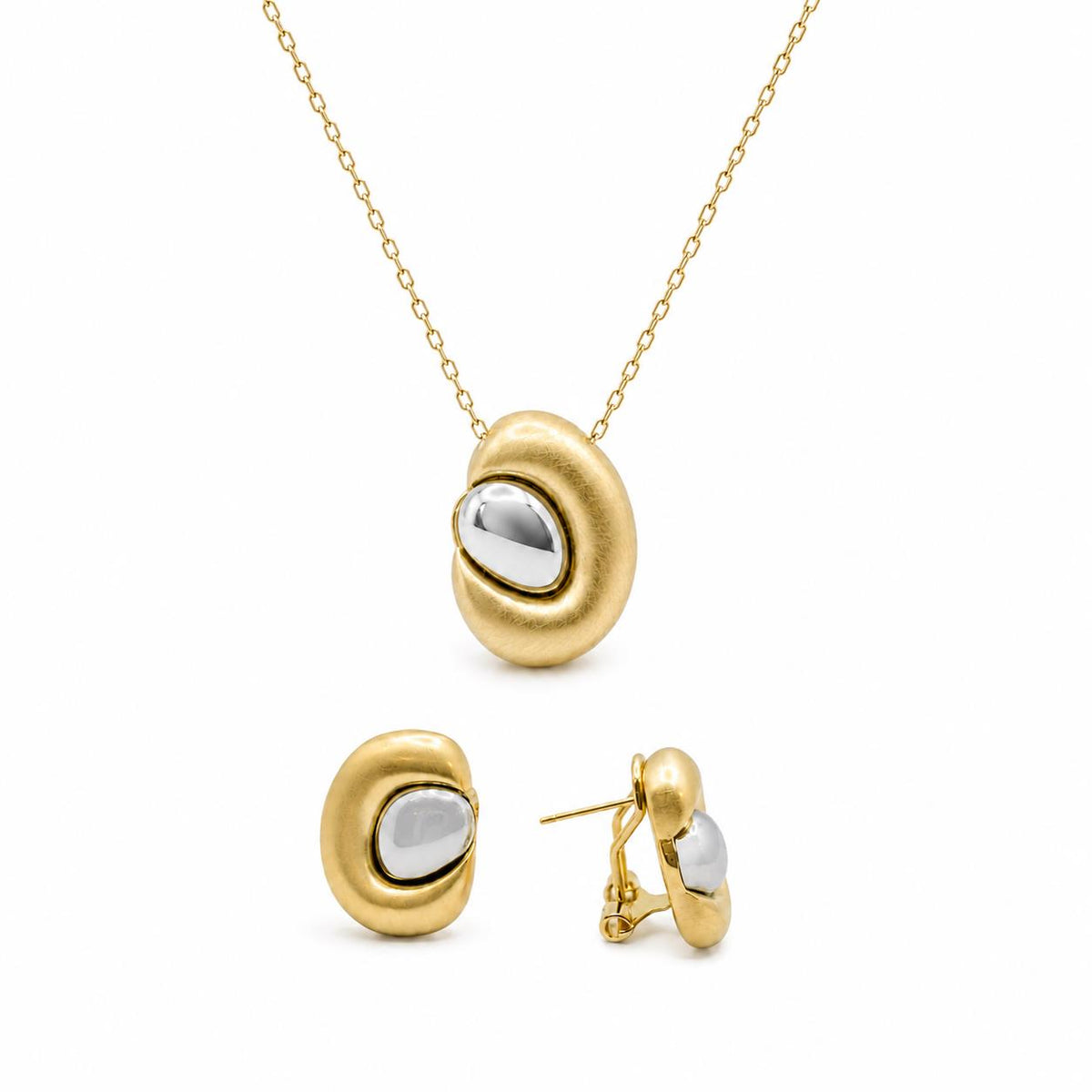 Conjunto bicolor ovalado con baño de oro de 14 quilates - Joyería Zafir