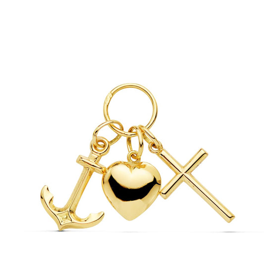 Colgante Tres Virtudes: Fe, Esperanza y Caridad 25 x 19 mm de oro amarillo 18K