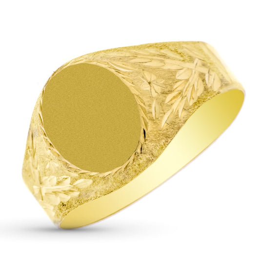 Sello Cadete Oval Lateral Tallado. Zona Grabado: 12 x 9,5 mm de oro amarillo 9K