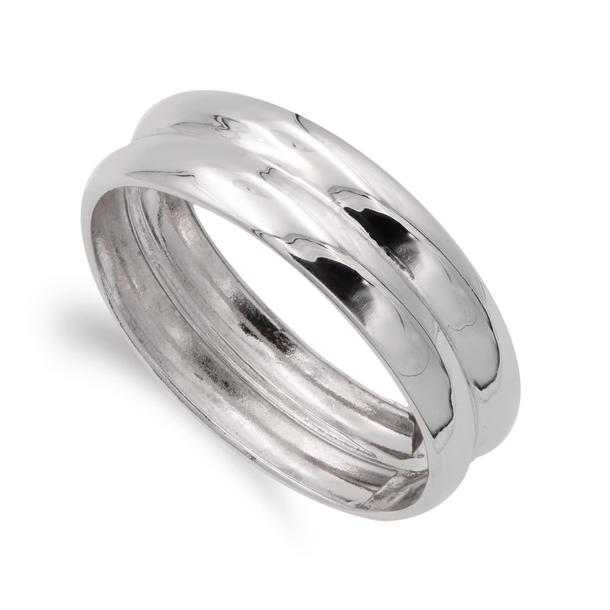Sortija Dos Bandas en Brillo. Ancho: 7 mm de oro blanco 18K