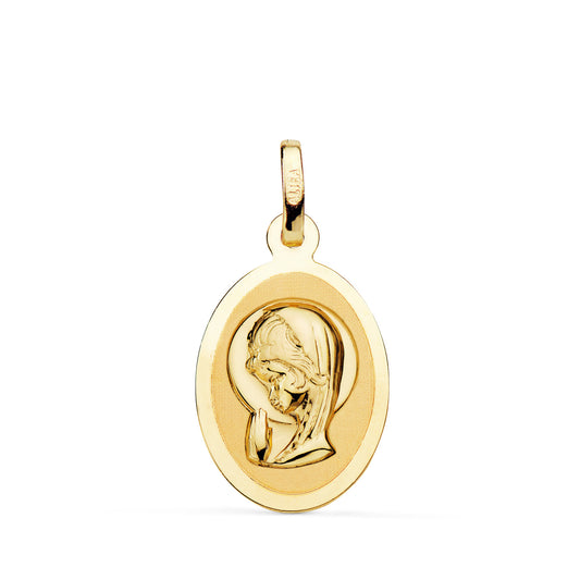 18K MEDALLA ORO AMARILLO VIRGEN NIÑA EN BRILLO. MEDIDA: 19 X 12 MM
