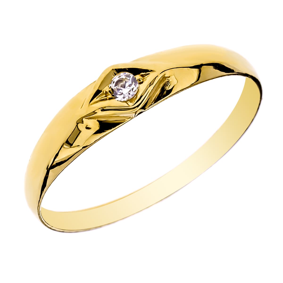 Solitario Meñique O Bebe con Circonita. Ancho: 3,5 mm de oro amarillo 9K