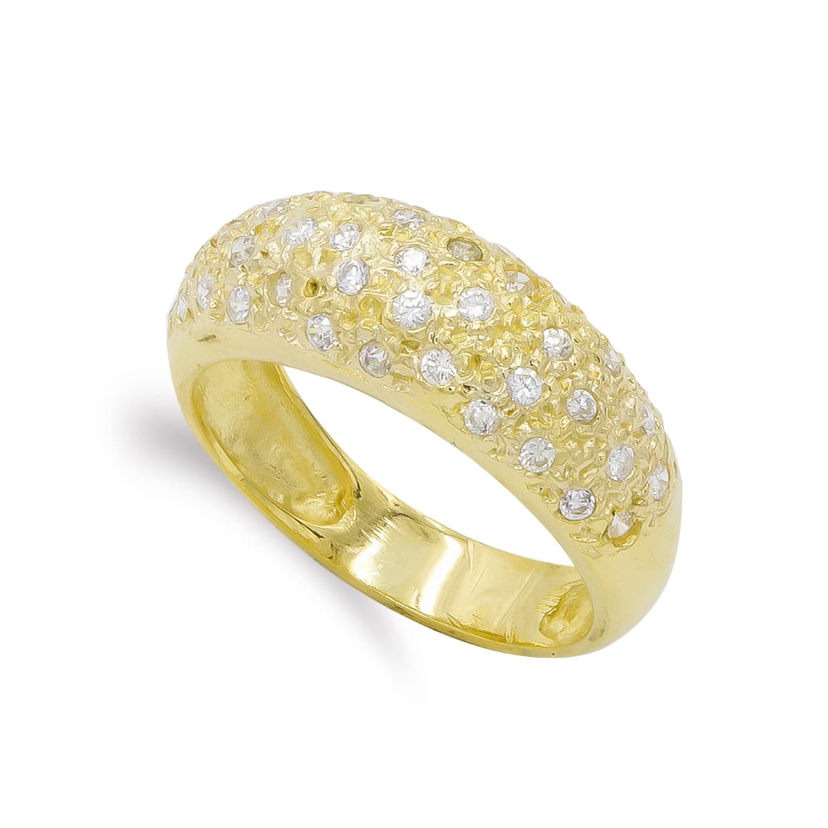 Sortija Maciza con Circonitas. Ancho: 8,5 mm de oro amarillo 18K