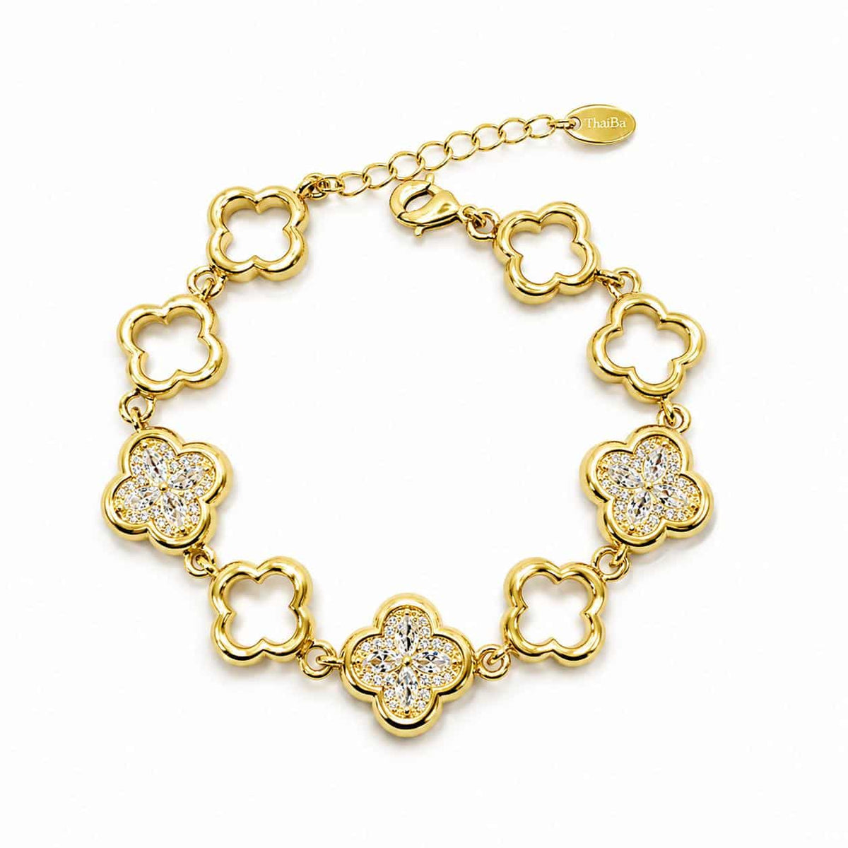 Pulsera trébol de aleación de metales con baño de oro de 14 quilates - Joyería Zafir