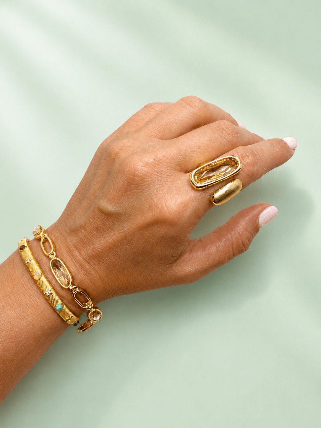 Anillo baguette terra de aleación de metales con baño de oro de 14 quilates - vista adicional