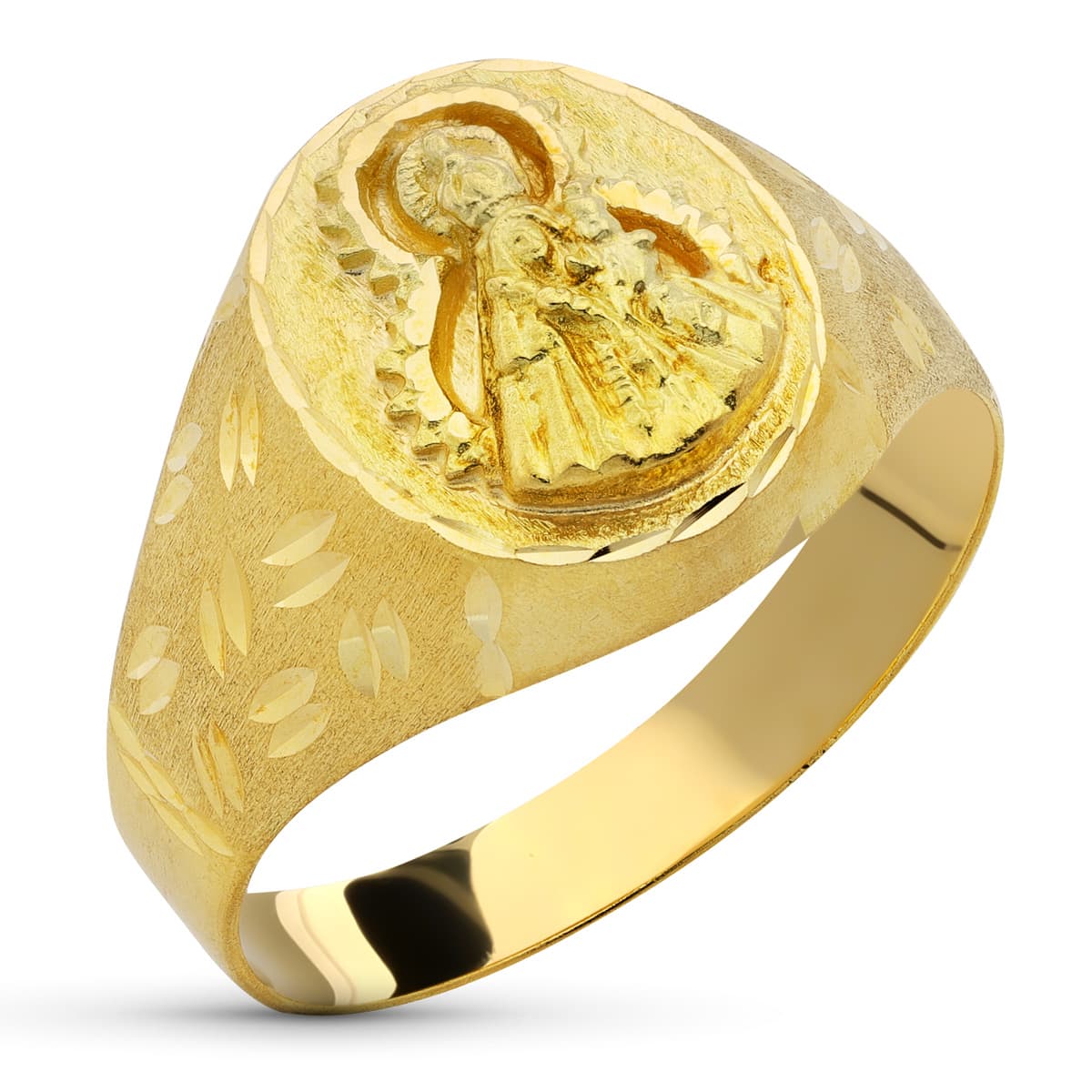 18K SELLO ORO AMARILLO HUECO VIRGEN DE LA ESTRELLA OVAL. ANCHO: 13 MM