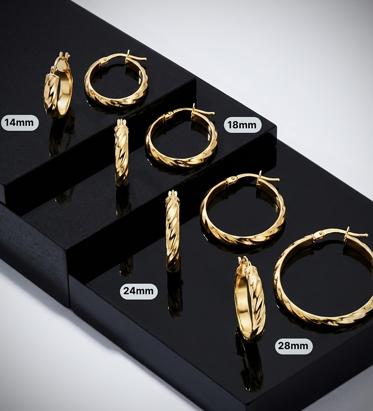 Aros Media Caña Bandas Brillo 28 x 4 mm de oro amarillo 18K