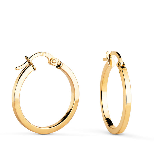 Aros Huecos Cuadrado Liso. Medida: 18 x 1,5 mm de oro amarillo 18K