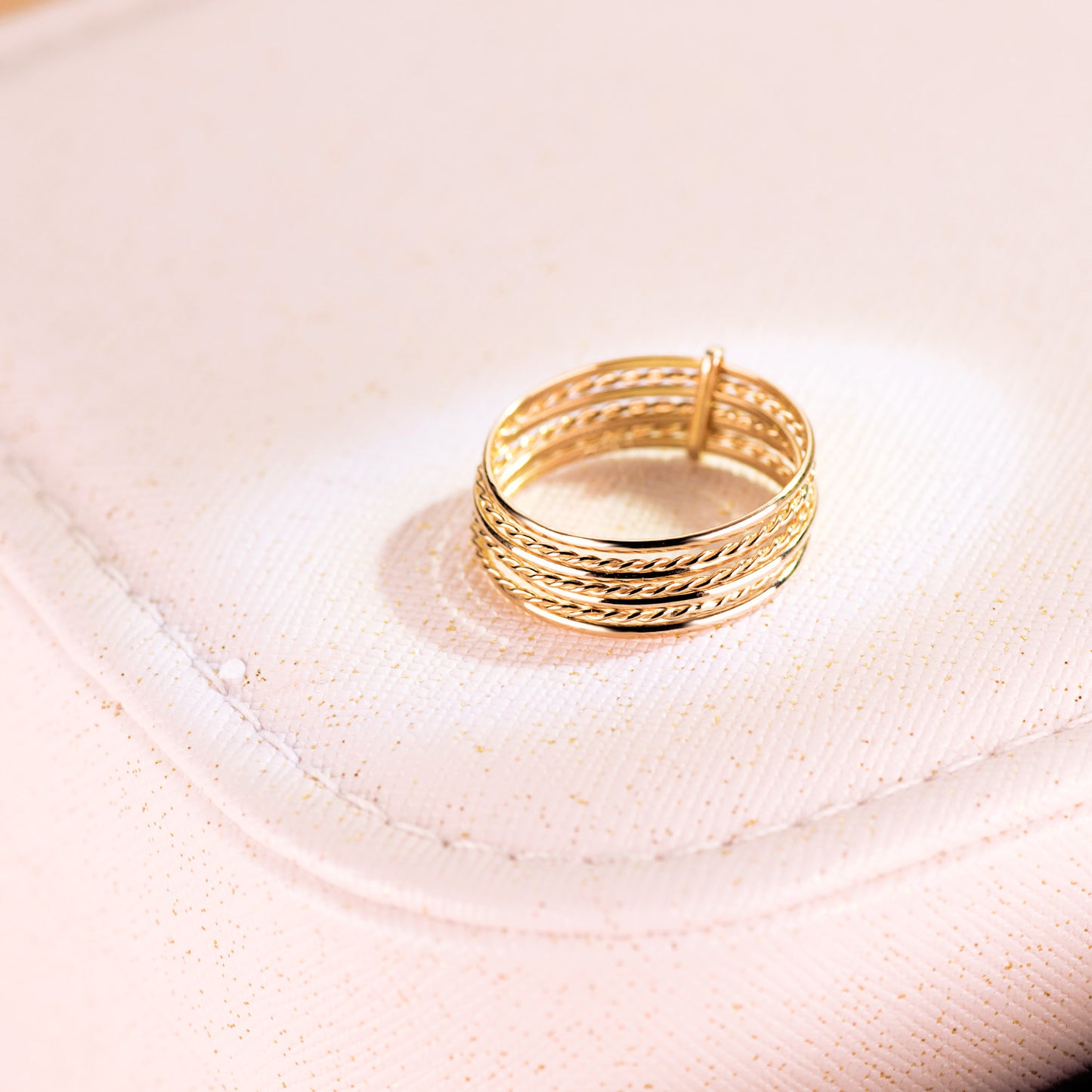 18K SORTIJA ORO AMARILLO SEMANARIO 7 HILOS LISOS Y TRENZADOS