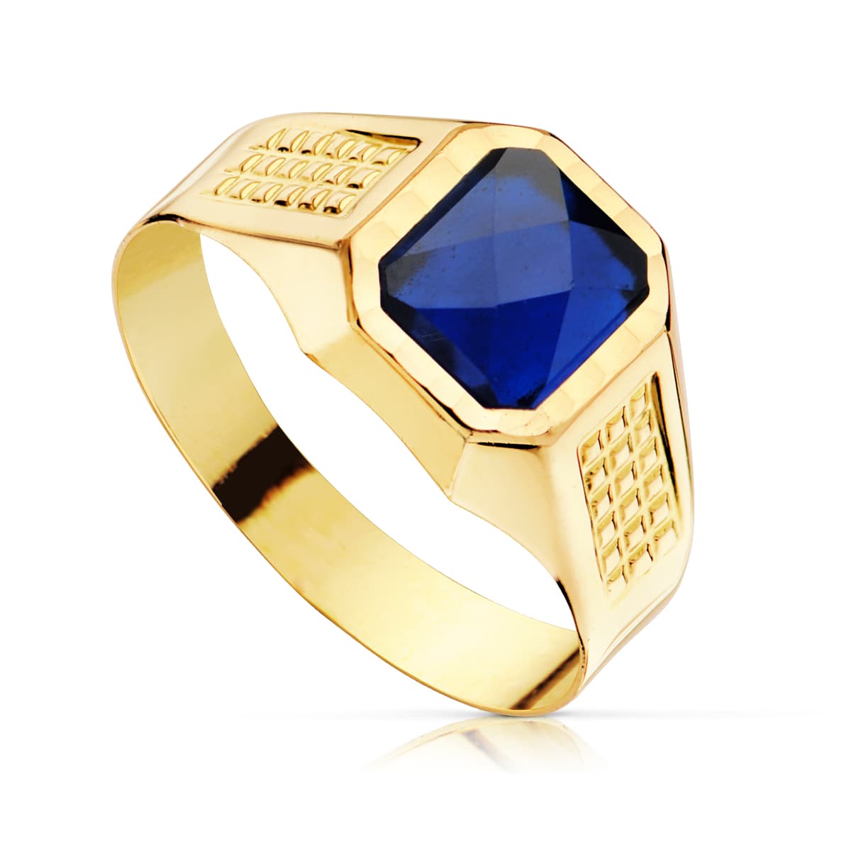 Sello Cadete Hueco Piedra Zafiro Spinel 7 x 6 mm de oro amarillo 18K