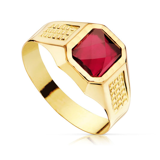 Sello Cadete Hueco Piedra Rubí Spinel 7 x 6 mm de oro amarillo 18K