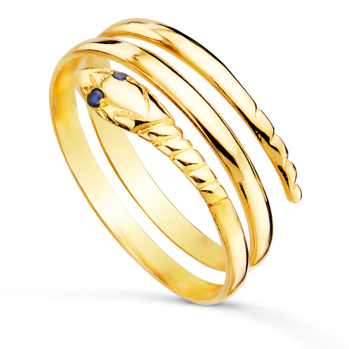 Sortija Serpiente 2 Vueltas con Ojos Azules de oro amarillo 18K