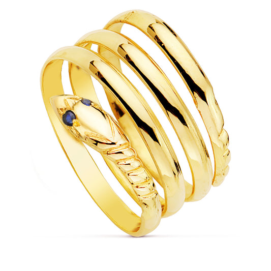 18K SORTIJA ORO AMARILLO SERPIENTE CUERPO 3 VUELTAS OJOS ZAFIRO