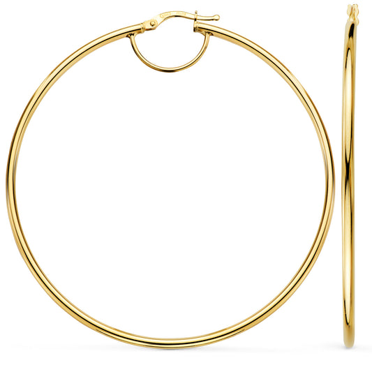 Pendientes Aros Huecos Redondos Tubo Redondo 64 mm. Grosor 2 mm de oro amarillo 18K