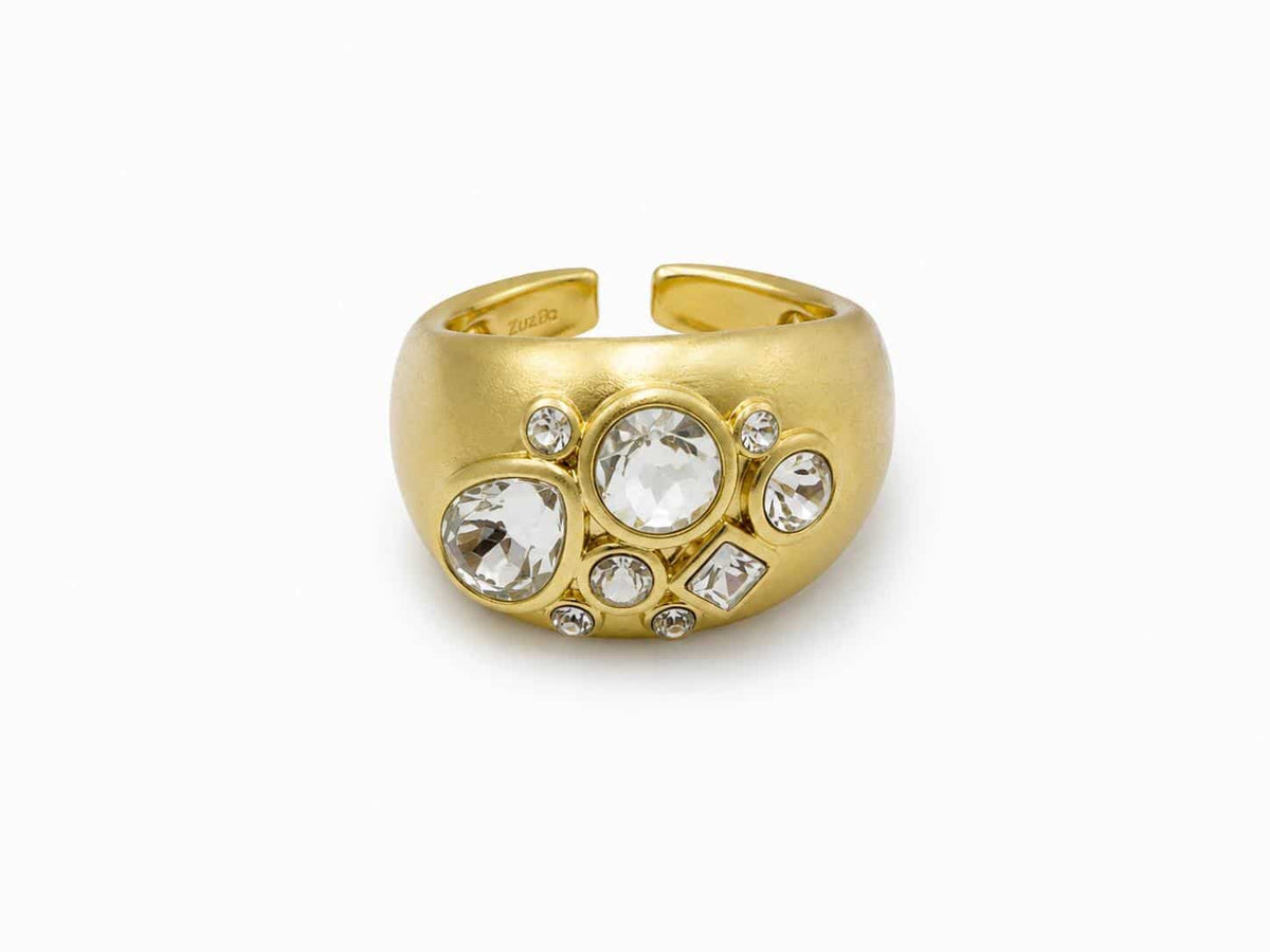 Anillo Bomber circonitas con baño de oro de 14 quilates - Joyería Zafir