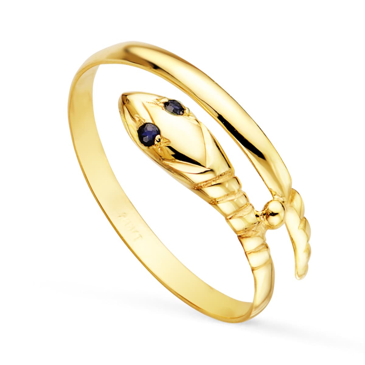 Sortija Serpiente 1 Vuelta con Ojos Circonita Azules. de oro amarillo 18K