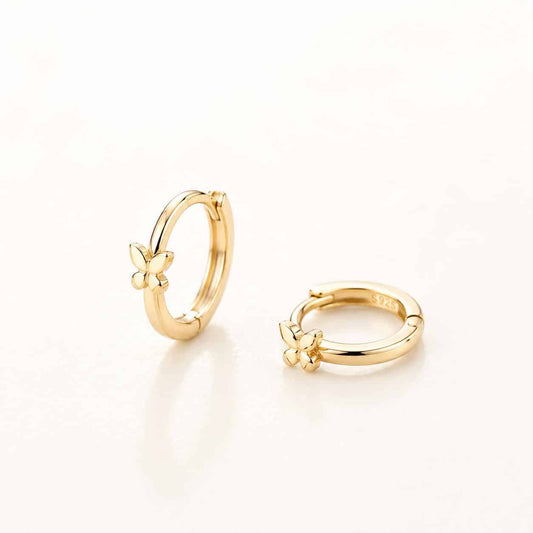 Pendientes aritos mariposa de plata de ley con baño de oro de 14 quilates - Joyería Zafir