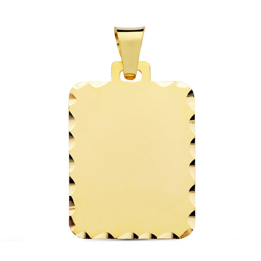 9K PLACA CHAPA ORO AMARILLO RECTANGULAR MATE BORDES TALLADOS. 28X20 MM