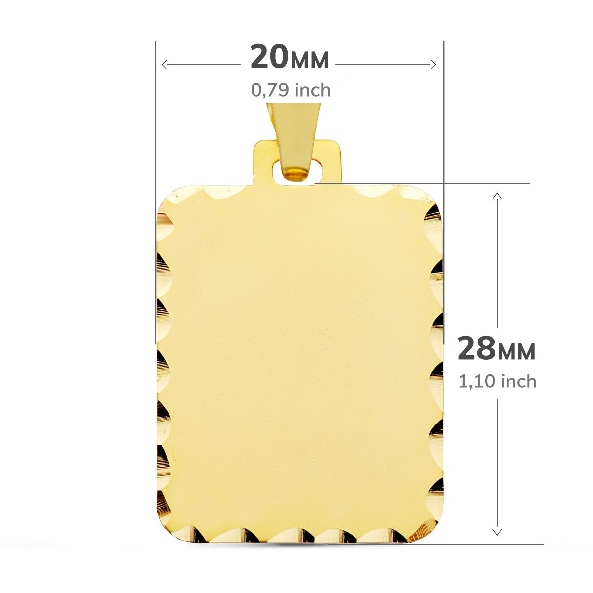 9K PLACA CHAPA ORO AMARILLO RECTANGULAR MATE BORDES TALLADOS. 28X20 MM