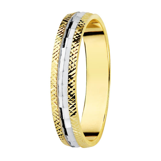 9K ALIANZA ORO BICOLOR TALLADA 3.5 MM