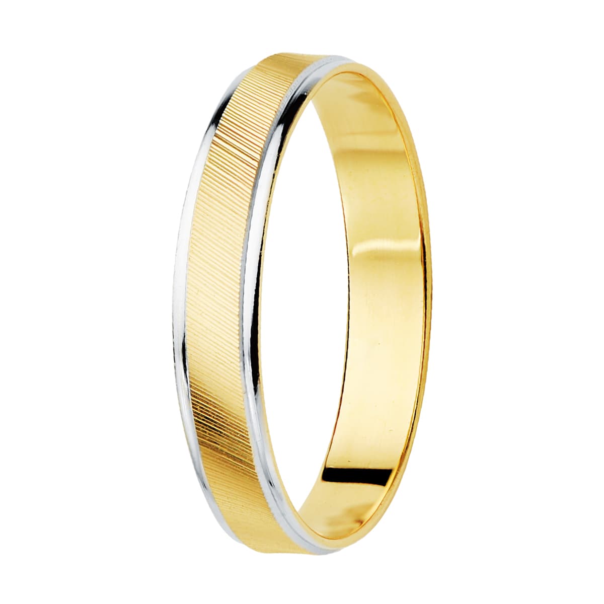9K ALIANZA ORO BICOLOR ESTRIAS Y BORDES EN BRILLO ANCHO: 3.5 MM