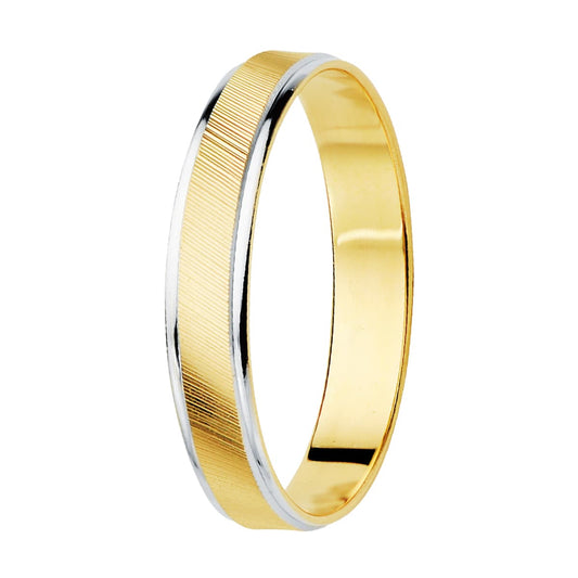 9K ALIANZA ORO BICOLOR ESTRIAS Y BORDES EN BRILLO ANCHO: 3.5 MM