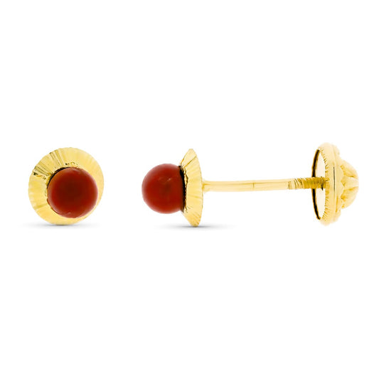 9K PENDIENTES ORO AMARILLO ORLA RUSA CORAL 3 MM. MEDIDA: 4 MM CIERRE TUERCA