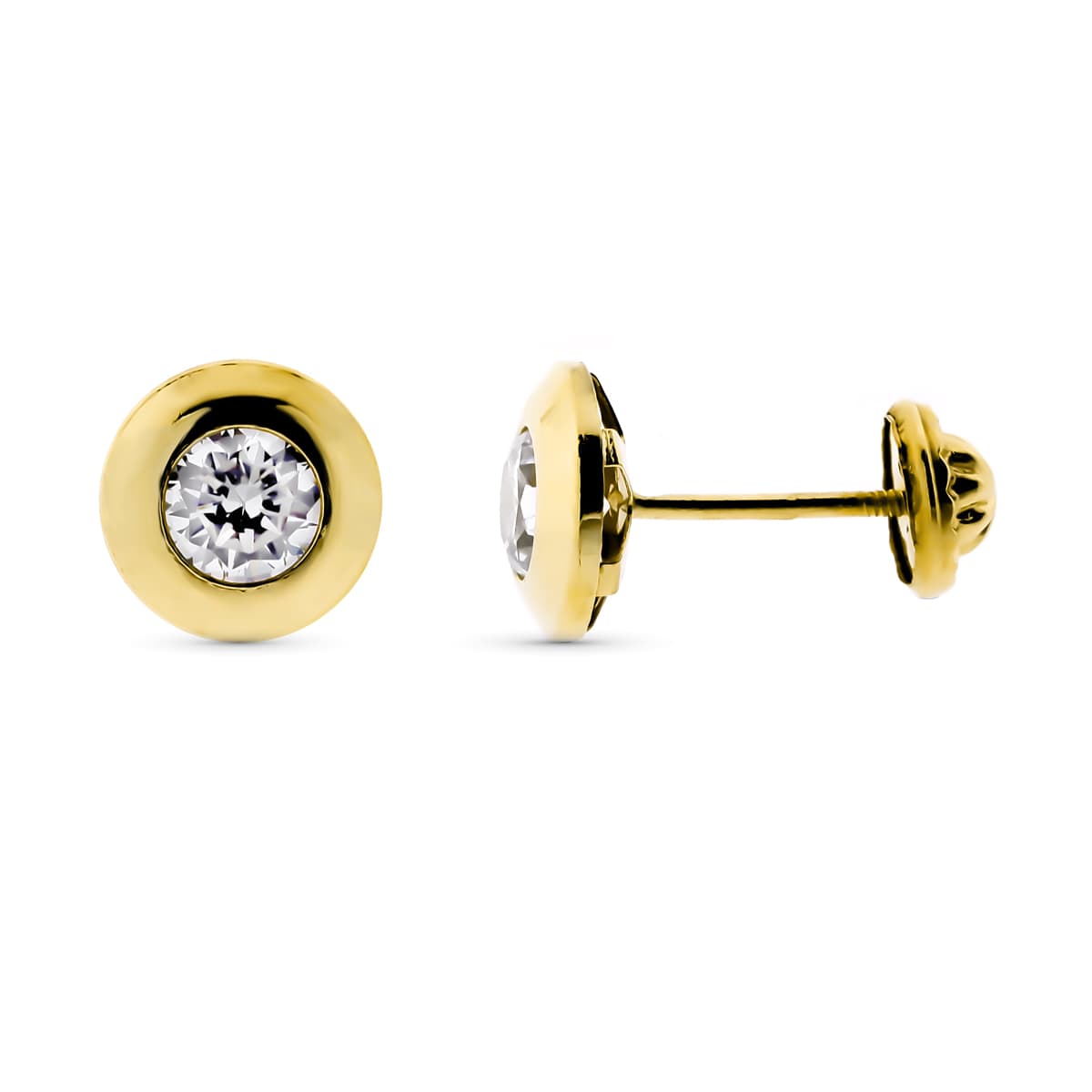 9K PENDIENTES ORO AMARILLO CHATON CIRCONITA 4 MM. ANCHO: 7 MM CIERRE TUERCA