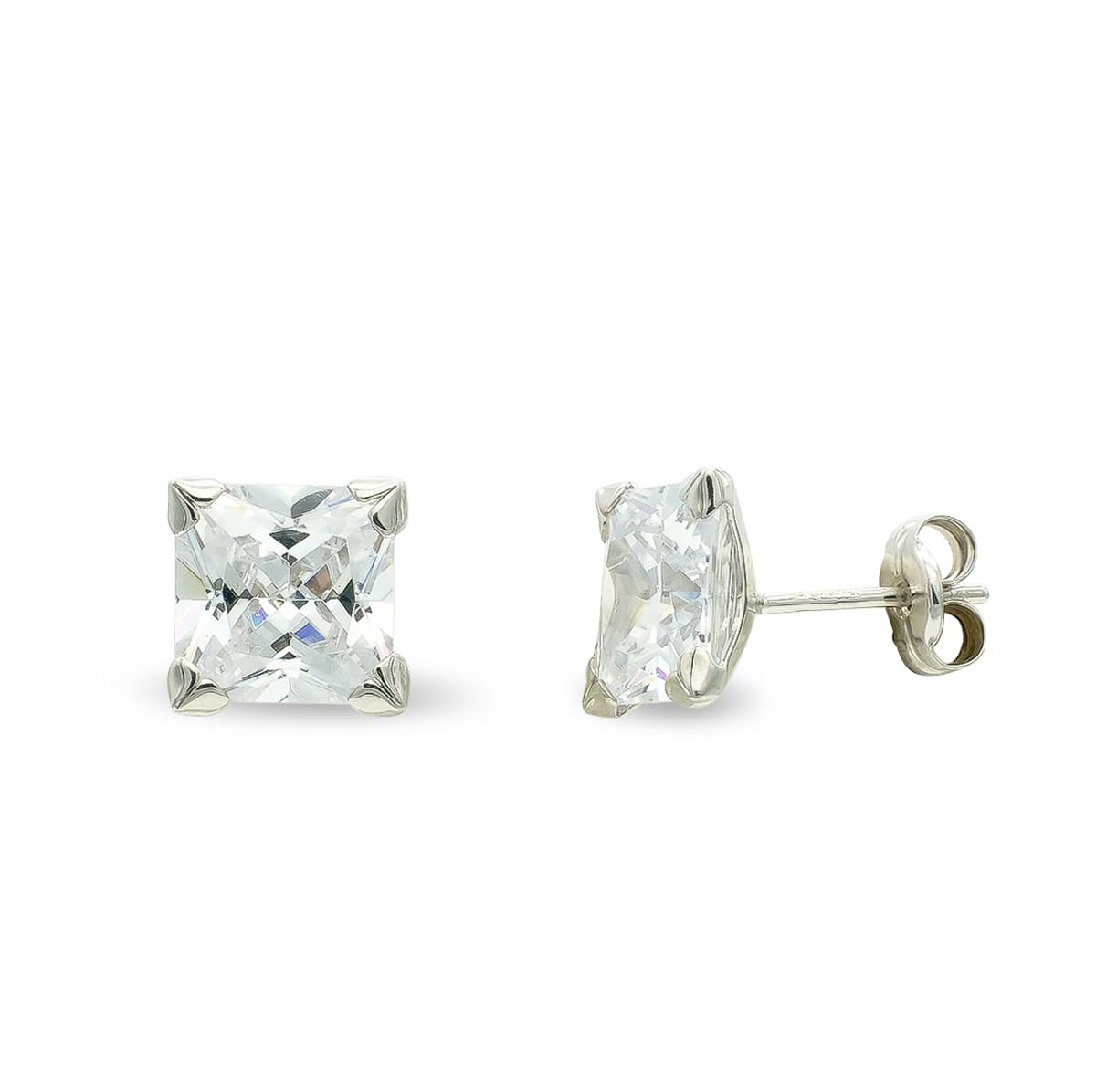 Pendientes Circonita 7 mm Garras de oro blanco 9K