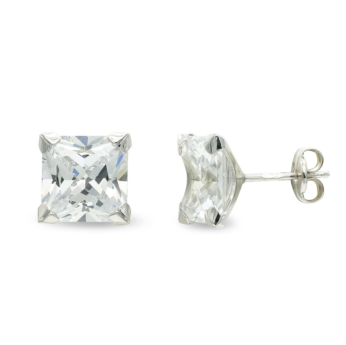 Pendientes Circonita 8 mm 4 Garras presión de oro blanco 9K