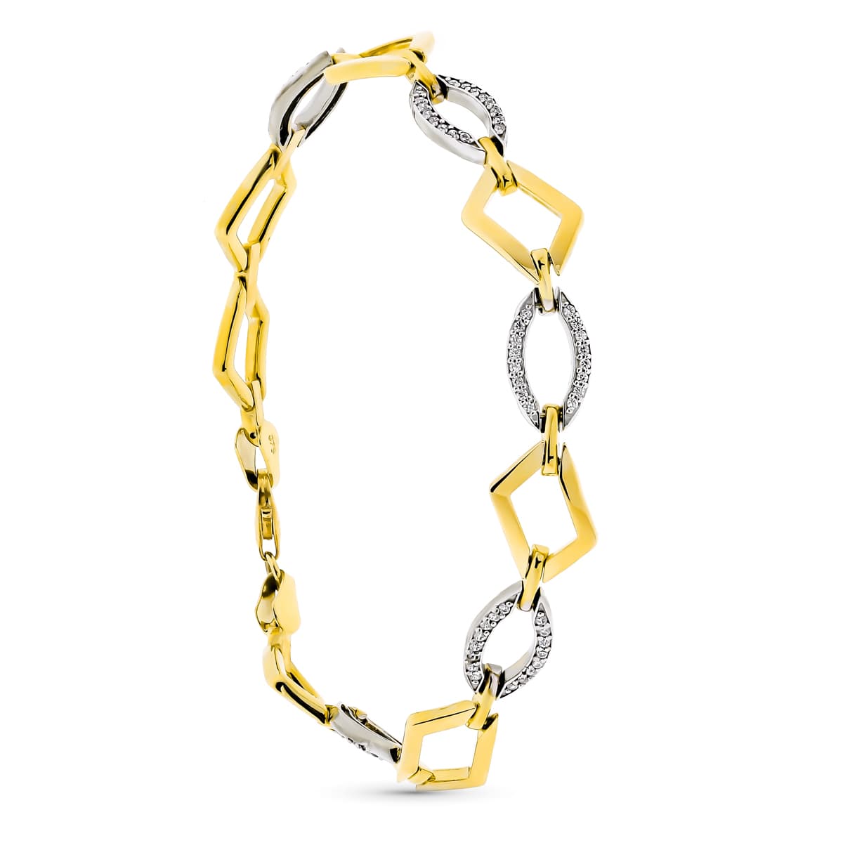 Pulsera Bicolor Rombos con Circonita 19 cm 9K