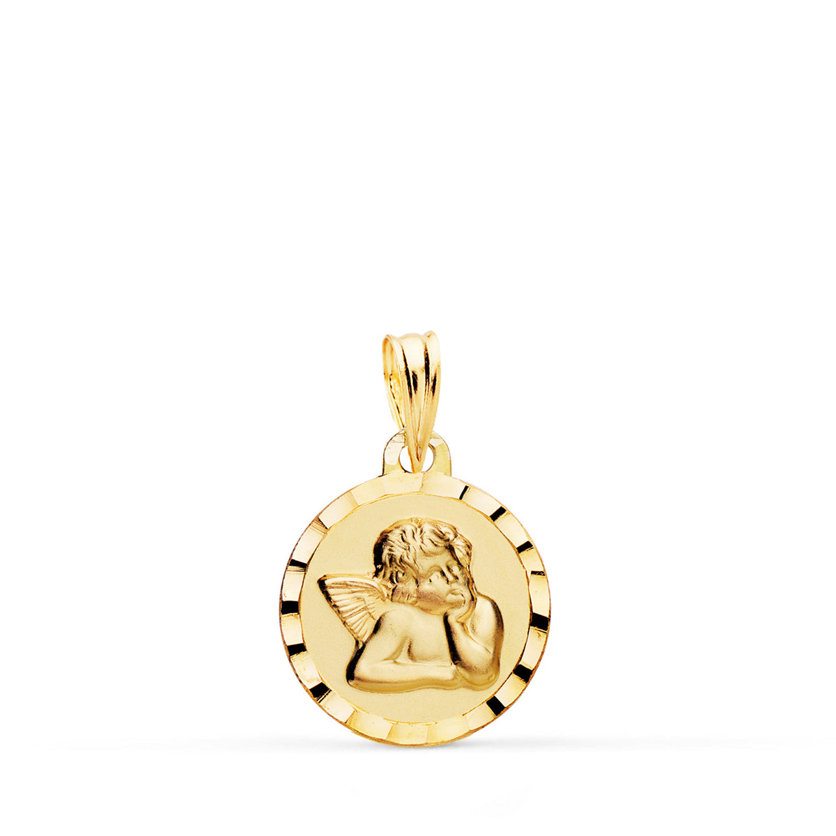Medalla Angelito Burlon Bordes Tallados 14 mm de oro amarillo 9K