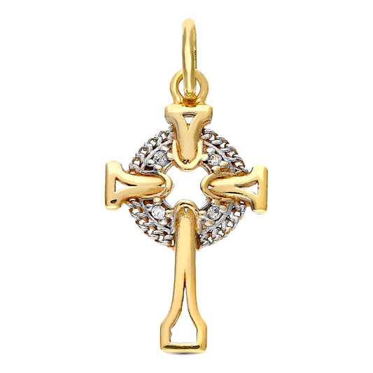 Cruz sin Cristo Bicolor Celta Circonita 18 x 11 mm 9K