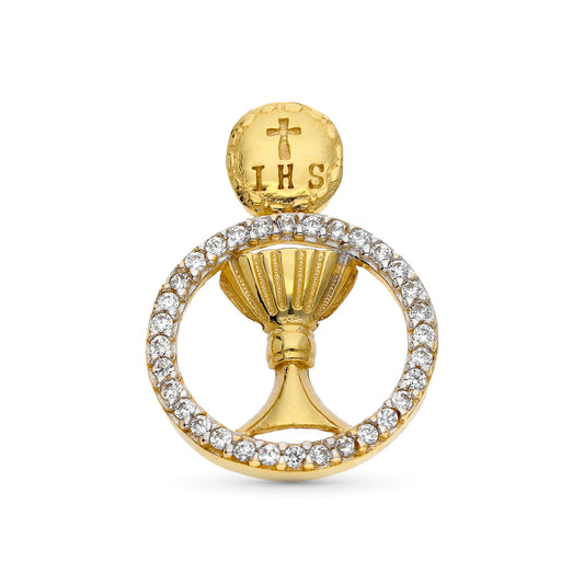 9K COLGANTE ORO BICOLOR CALIZ COMUNION CIRCONITA 16 MM