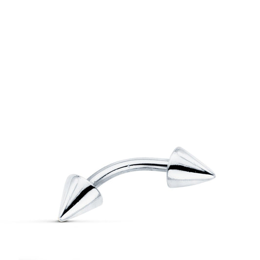 9K PIERCING ORO BLANCO DE CEJA CON DOS PINCHOS. 15X4 MM
