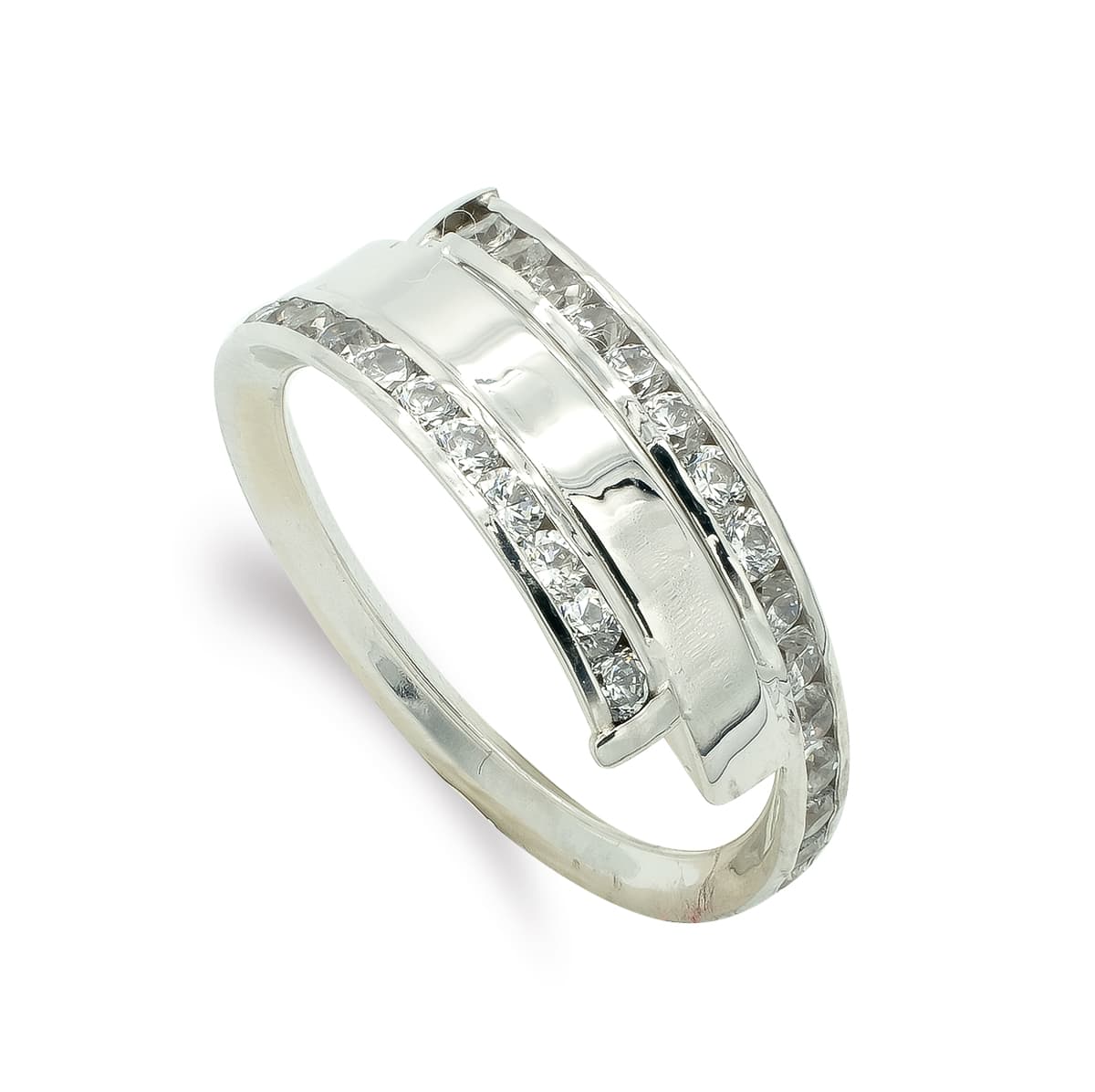 Sortija con Circonitas. Ancho: 7,5 mm de oro blanco 9K
