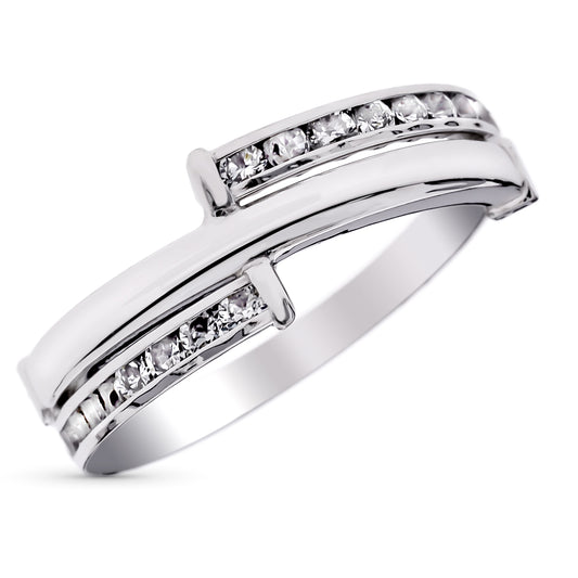 9K SORTIJA ORO BLANCO BANDAS CON CIRCONITAS EN CARRIL. ANCHO: 5,5 MM