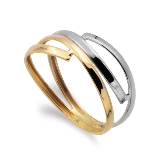 9K SORTIJA ORO BICOLOR BANDAS CRUZADAS EN BRILLO. ANCHO: 8 MM